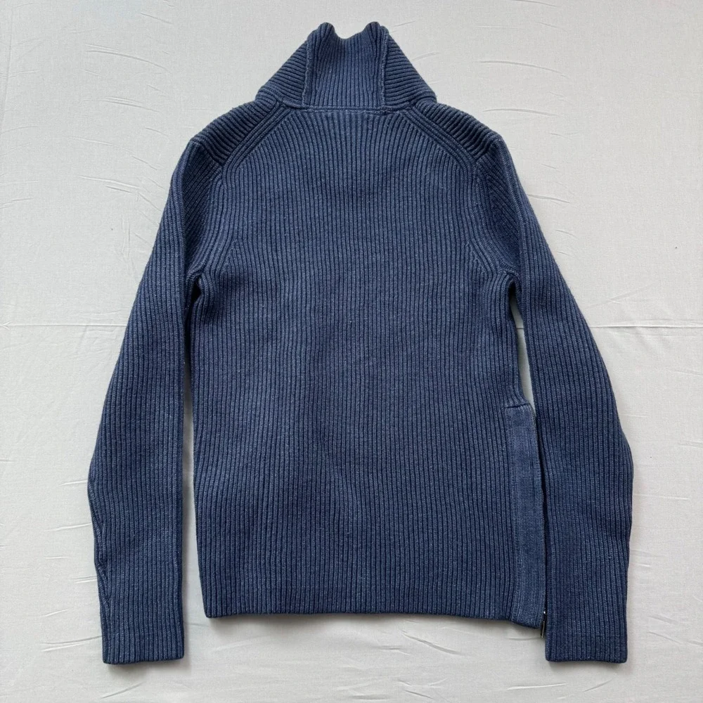 Banana Republic Mens Shawl Collar Ribbed‎ Sweater Navy Blue Side Zip Size Small